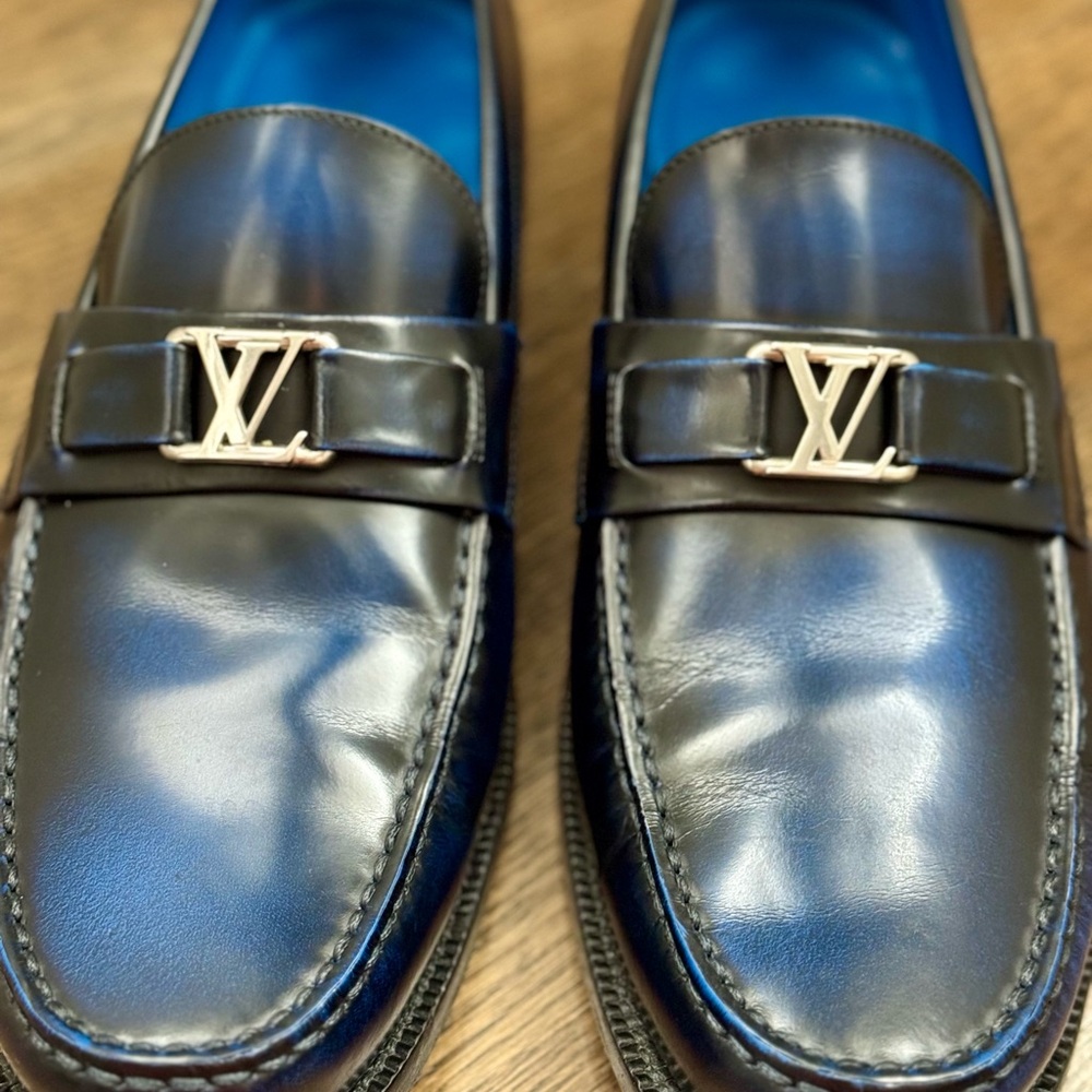 Louis Vuitton Deep Blue Leather Slip-Ons - Picture 7 of 12